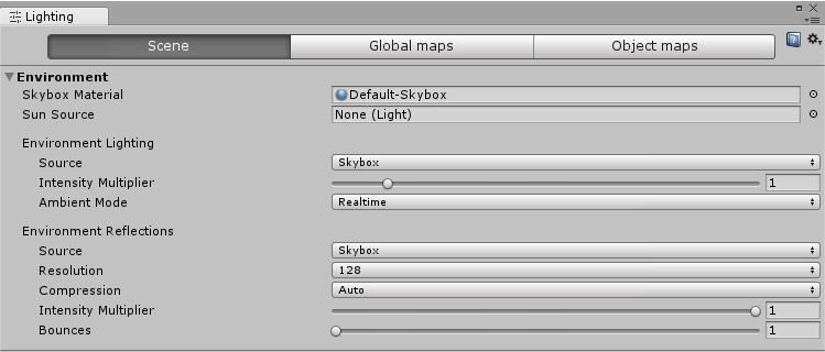 Unity Render Settings Window Environment Tab.