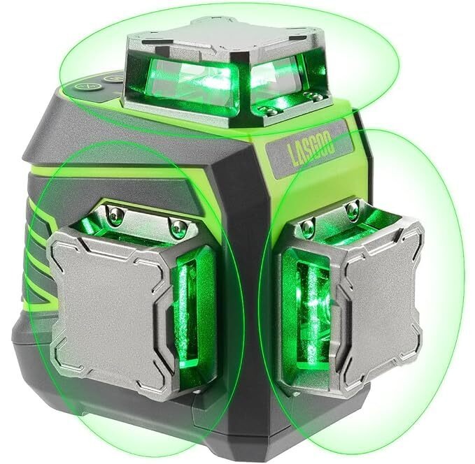 רמת לייזר 3x360° הרמה עצמית, לייזר 3D Green Cross Line לבנייה ותליית תמונה, סוללה נטענת, שלט רחוק, מעמד מסתובב מגנטי כלול - LG-3Dx